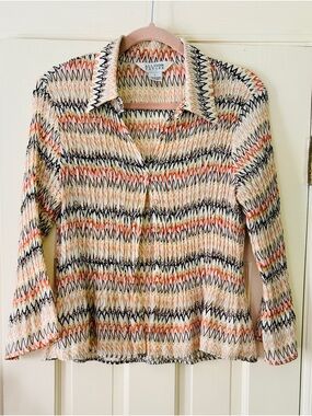 Allison Taylor Zigzag Chevron Button-Down Shirt in Black, Cream, Peach, Orange